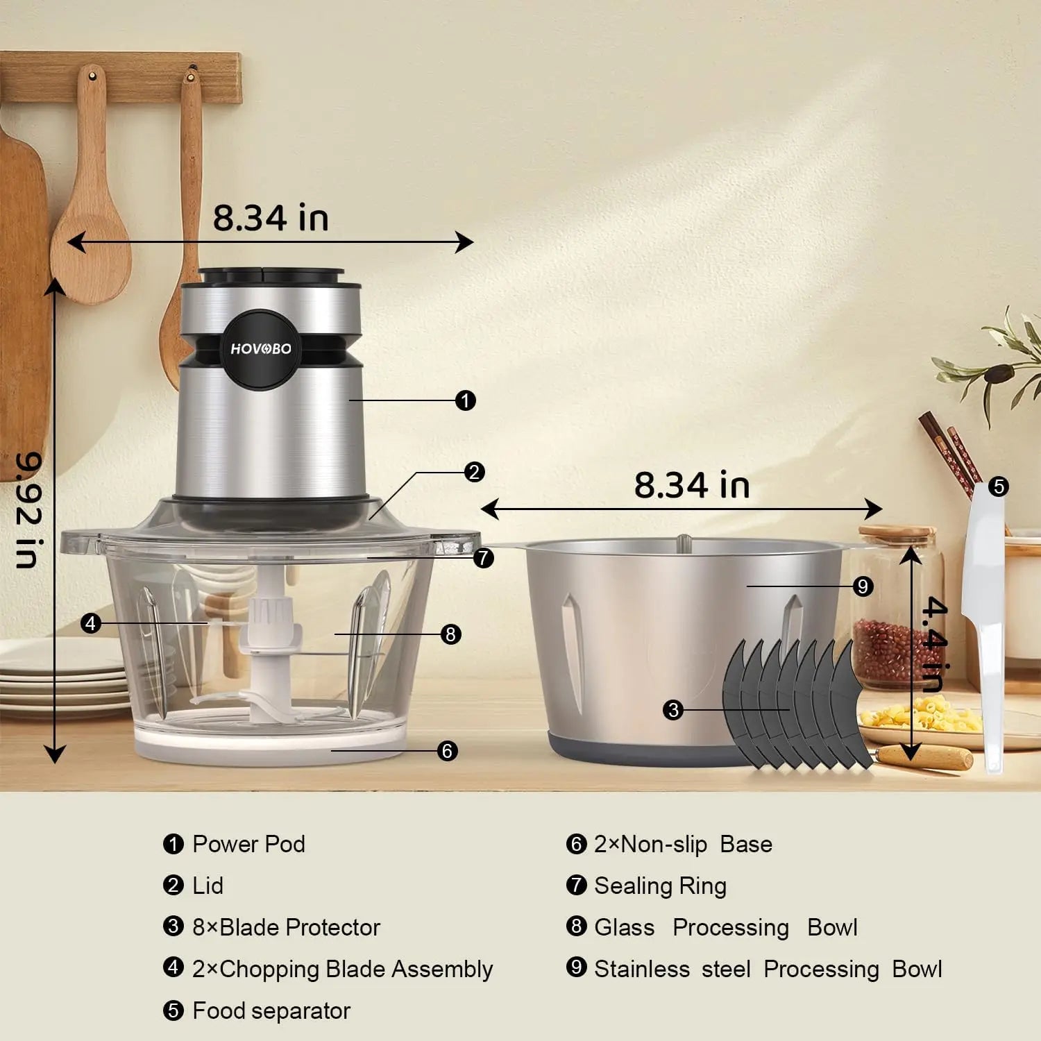 500W 2-Speed Electric Food Processor