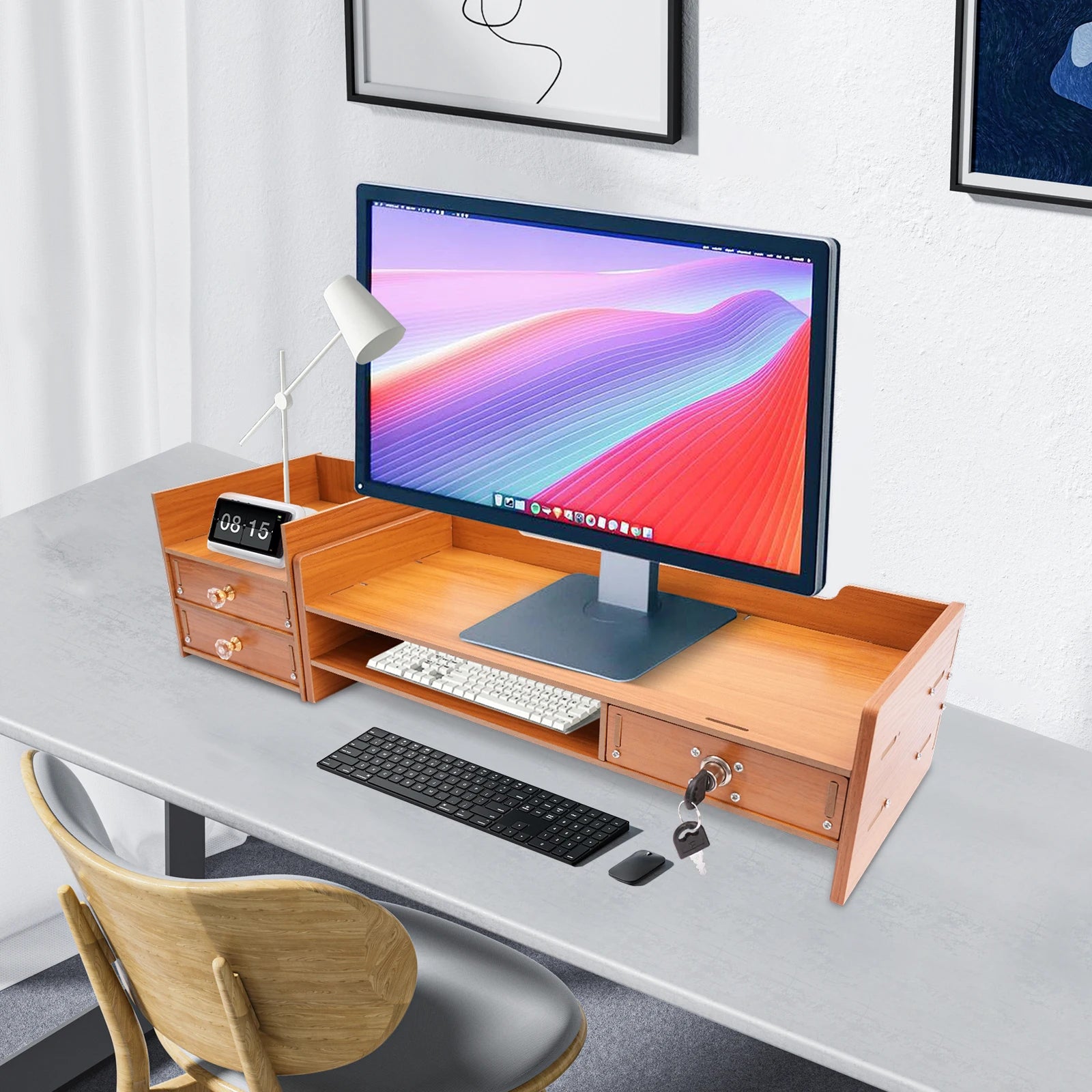 Tabletop Monitor Stand with Drawers