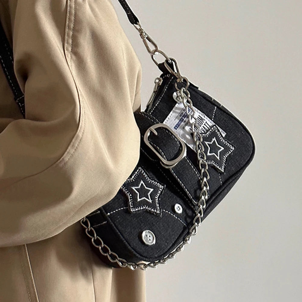 Y2K Star Denim Shoulder Underarm Bag