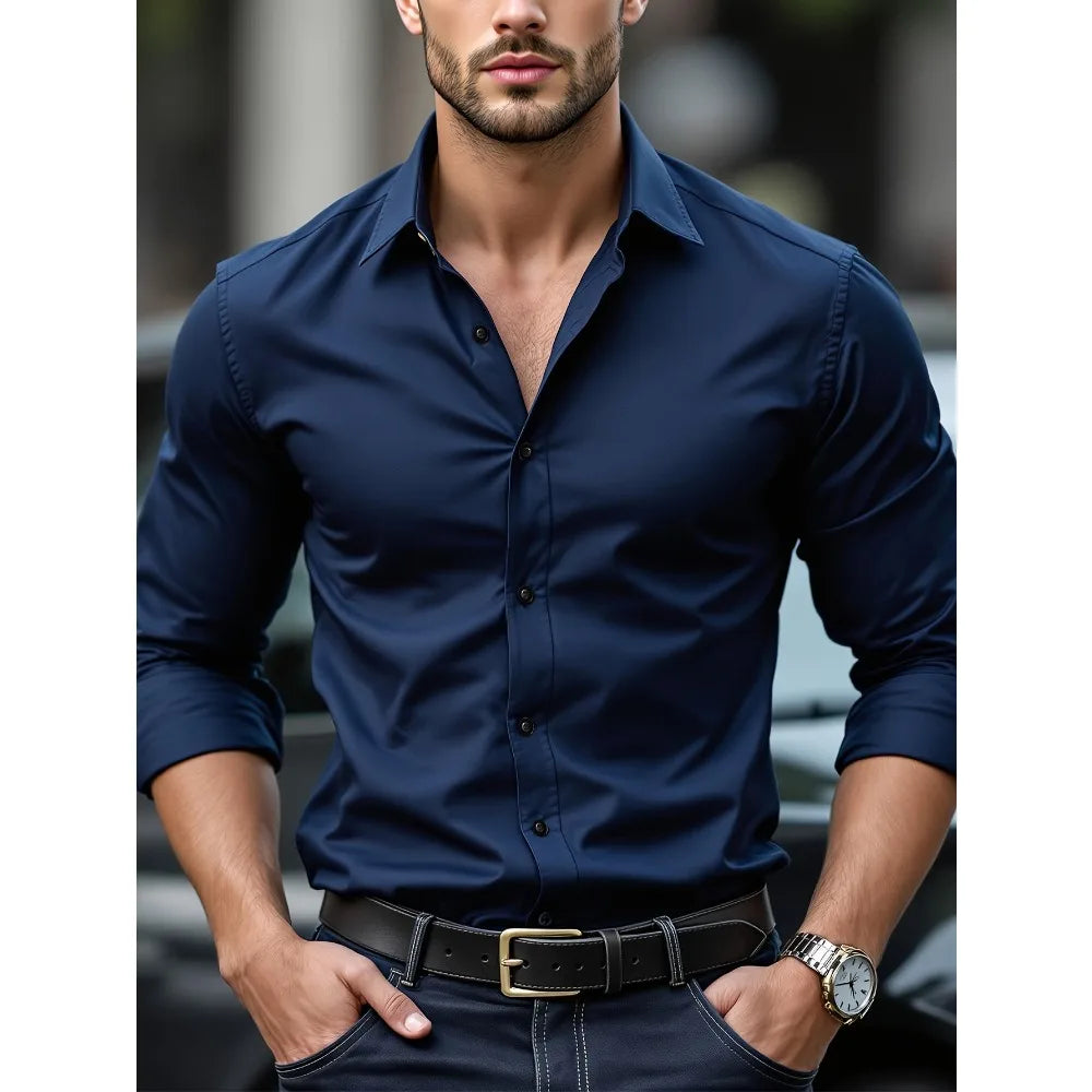 FGKKS Men’s Casual Solid Long Sleeve Shirt