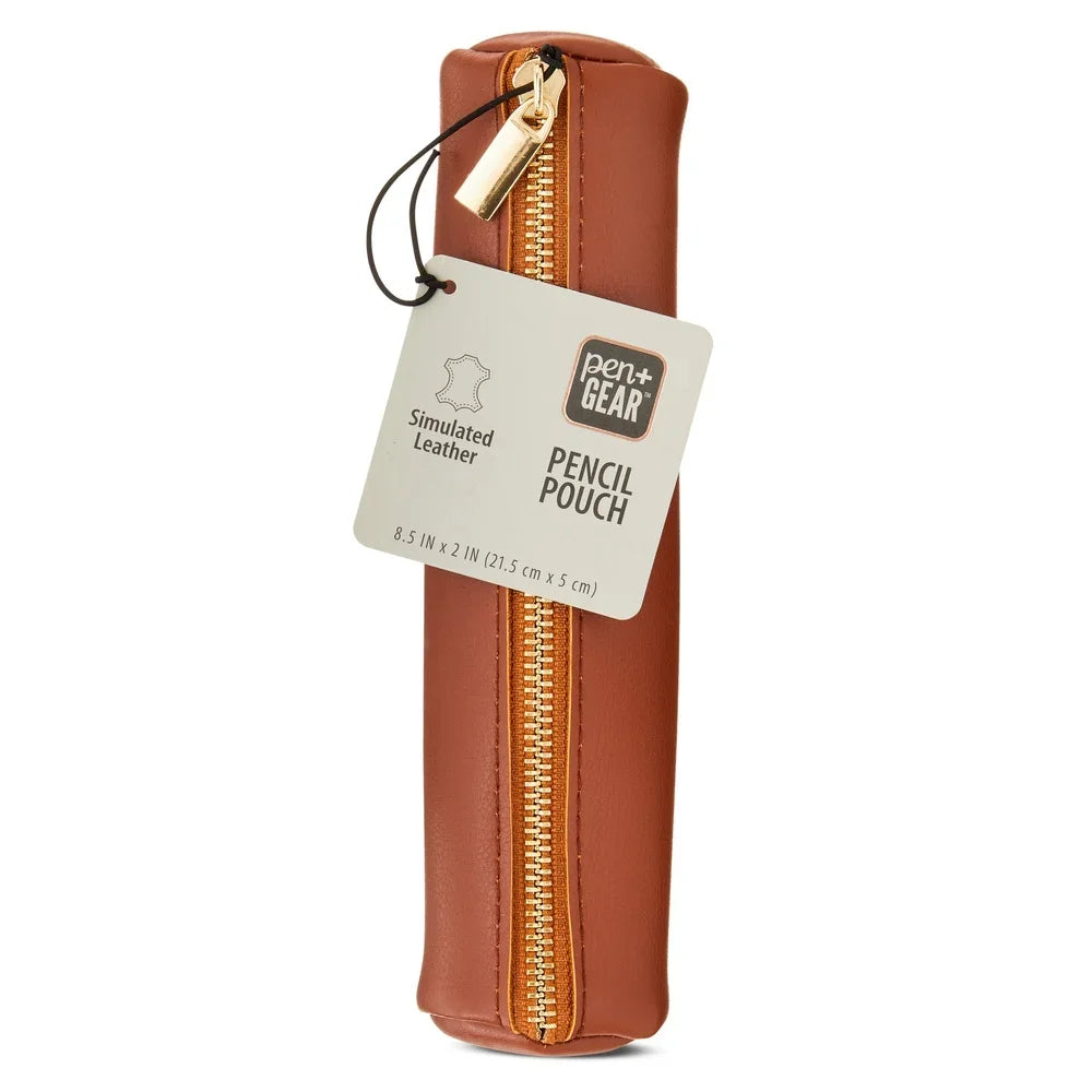 Zippered Leather Pencil Pouch Case