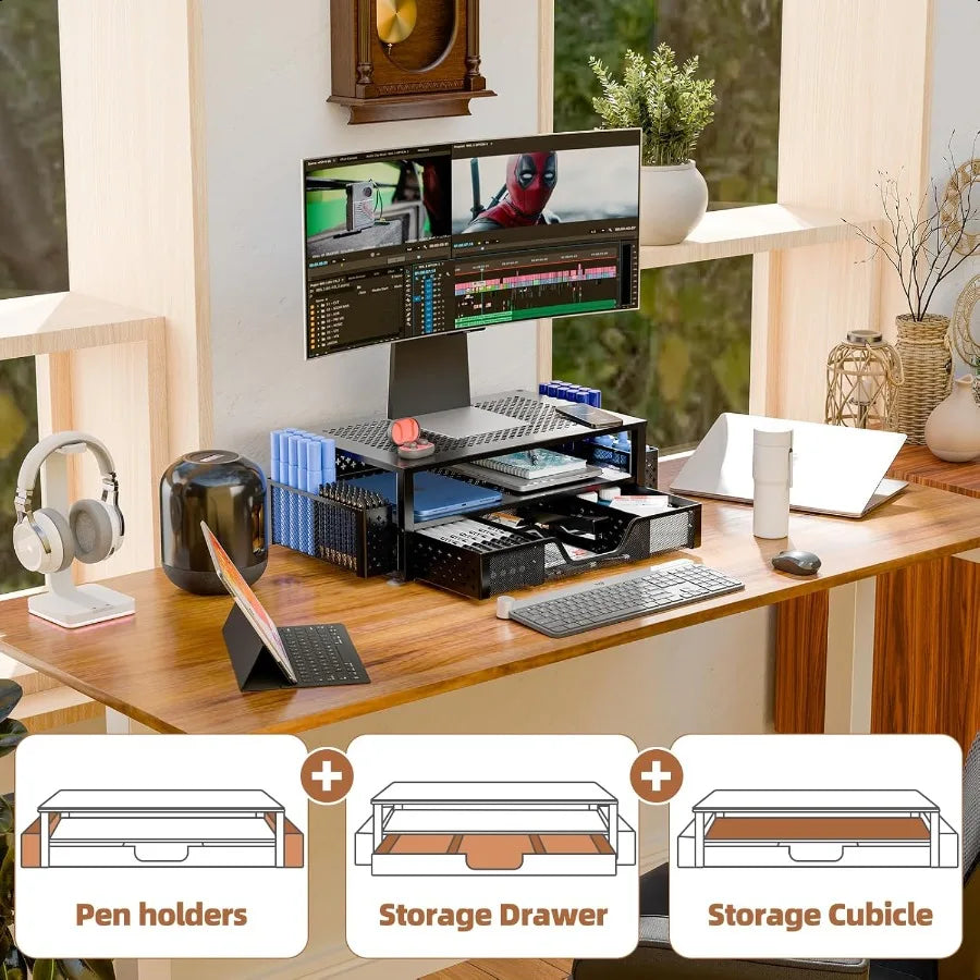 2-Tier Metal Monitor Stand Organizer