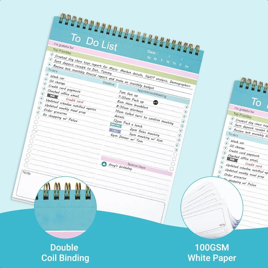 Spiral To-Do List Notepad Daily 52 Sheets