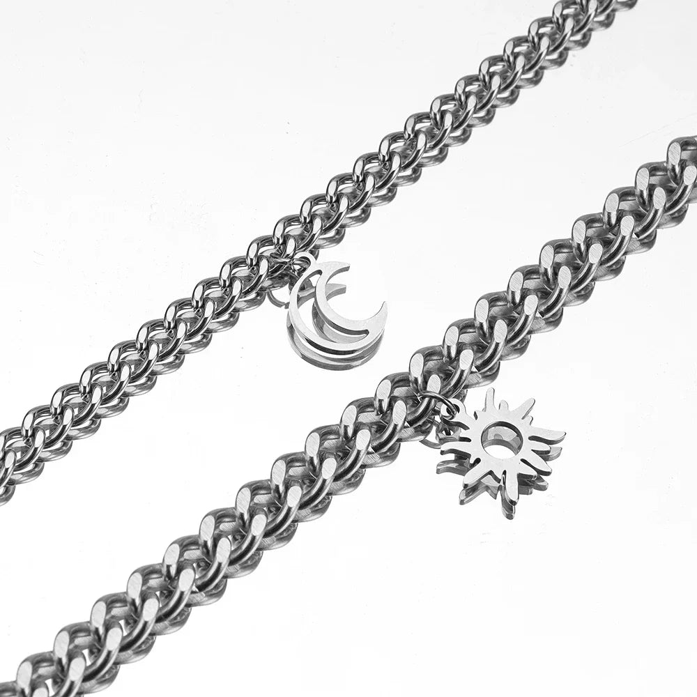 2pcs Sun Moon Couple Cuban Bracelets