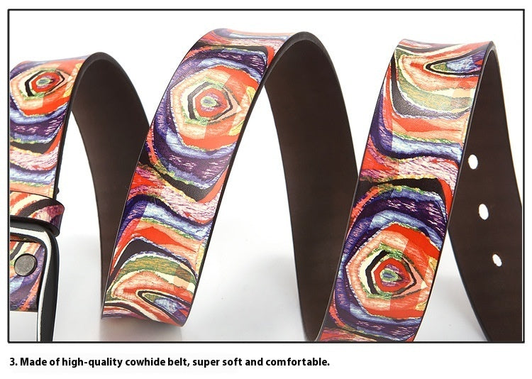 Ceinture en cuir de vachette à motif graffiti arc-en-ciel