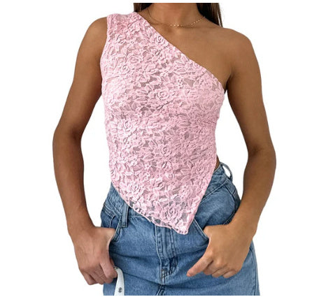 Rückenfreies, asymmetrisches Spitzentop – Damen