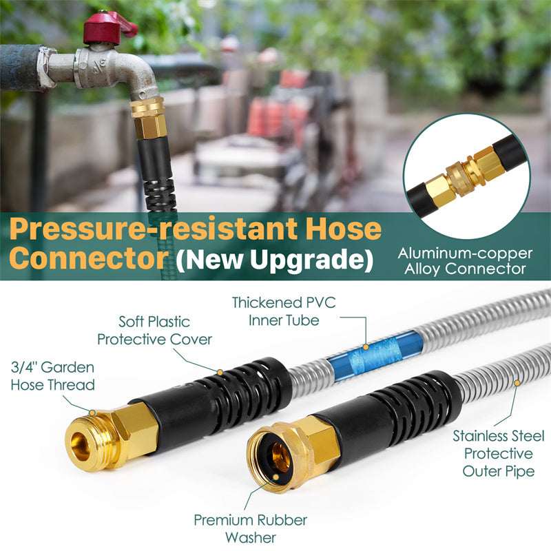 100FT Metal Garden Hose with Spray Nozzle
