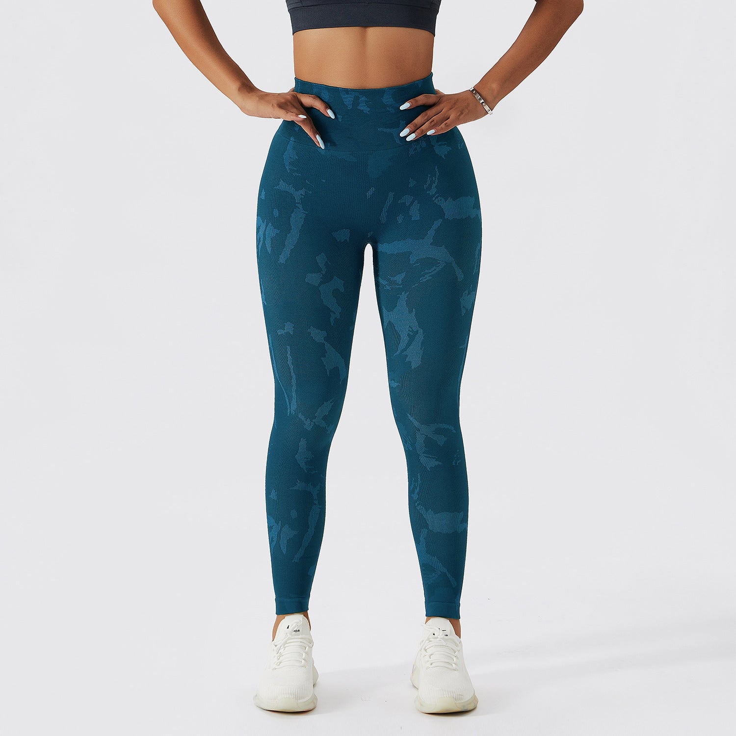 Pantalon de fitness camouflage pêche à taille haute