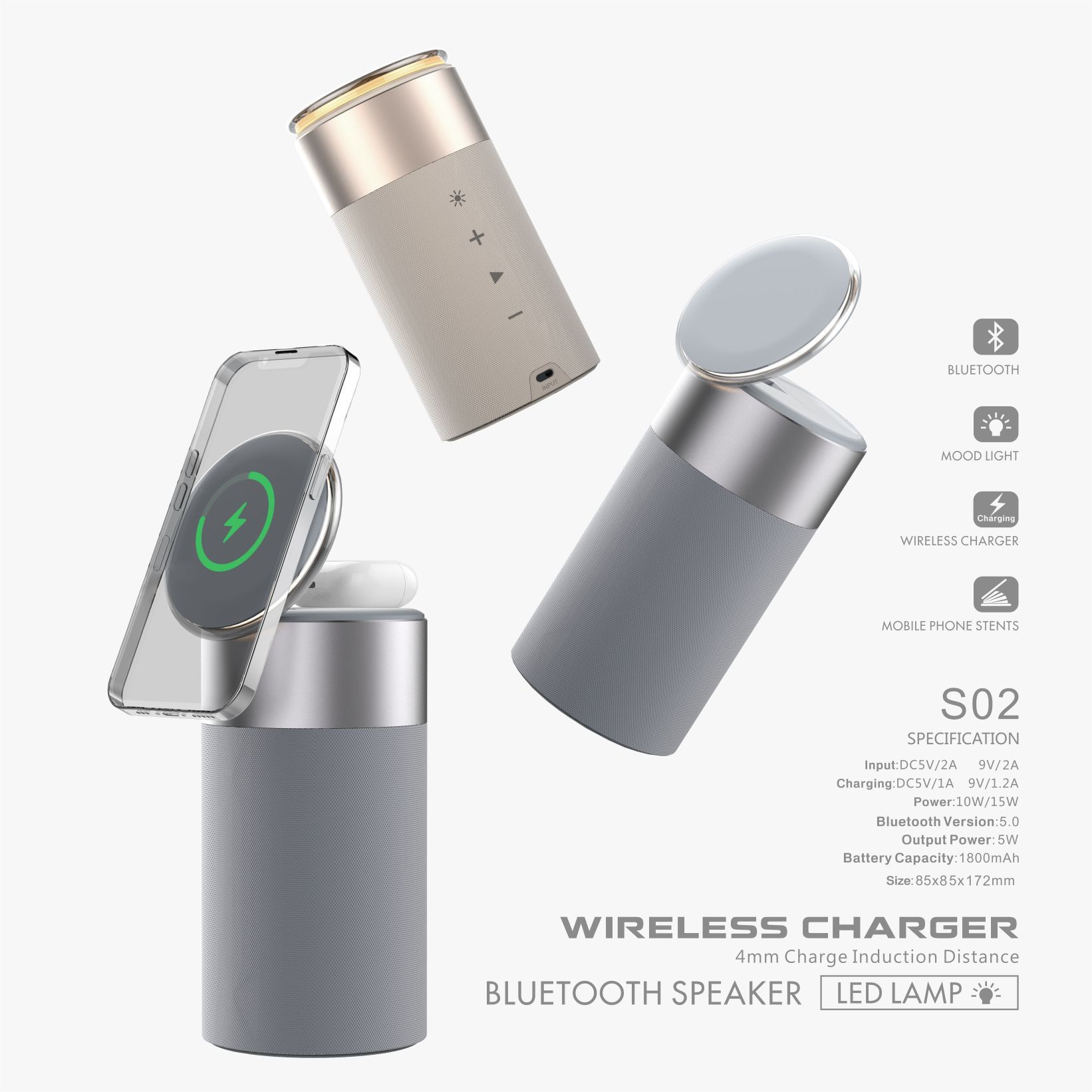 Chargeur sans fil 3 en 1 et lampe haut-parleur