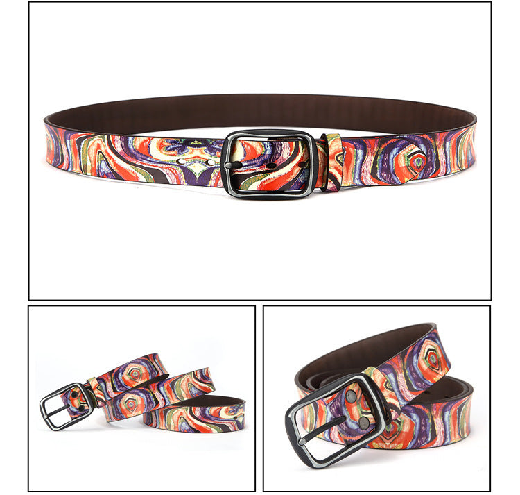 Ceinture en cuir de vachette à motif graffiti arc-en-ciel