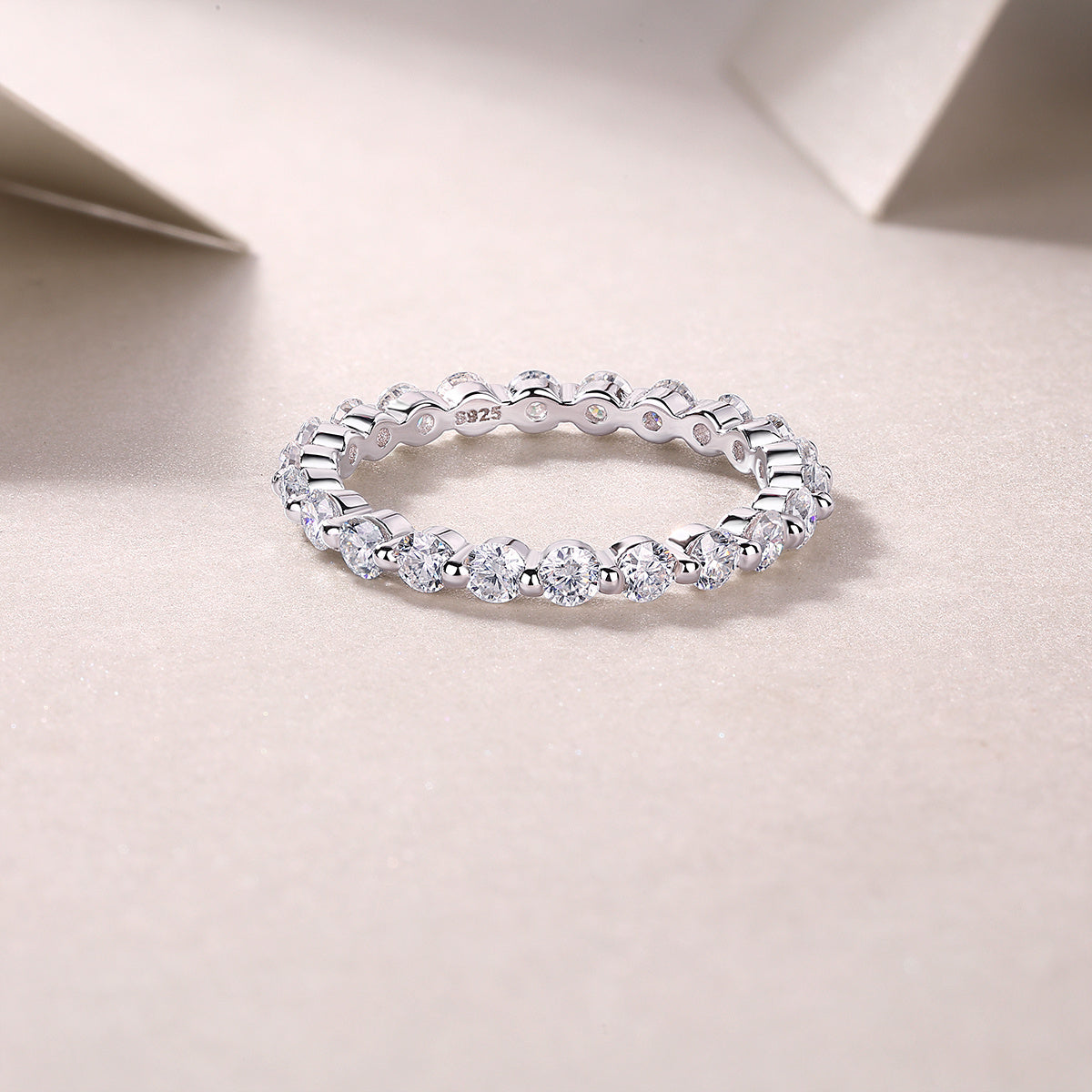 Row of Moissanite Silver Rings Set