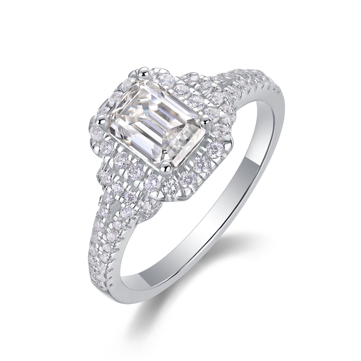 Quadratischer Moissanit-Silberring mit Diamanten