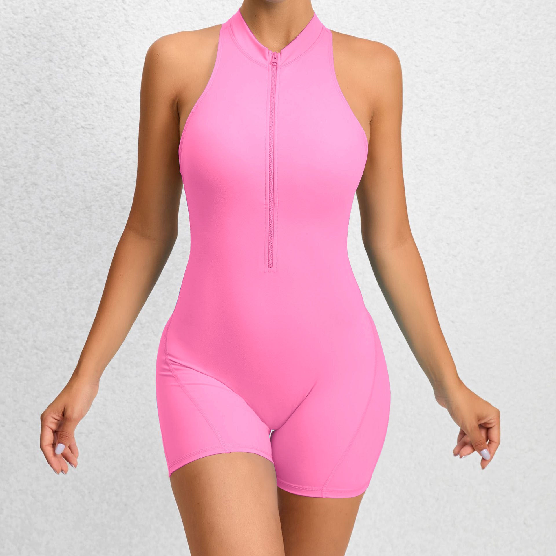 Combinaison short de yoga gainante à fermeture éclair