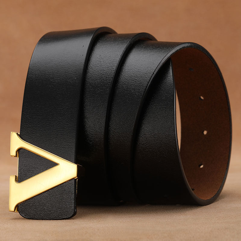 Ceinture de pantalon rétro en cuir véritable avec lettre V