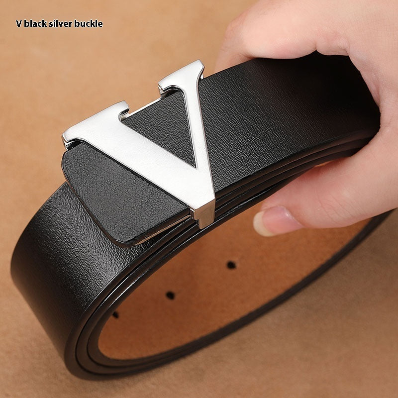 Ceinture de pantalon rétro en cuir véritable avec lettre V