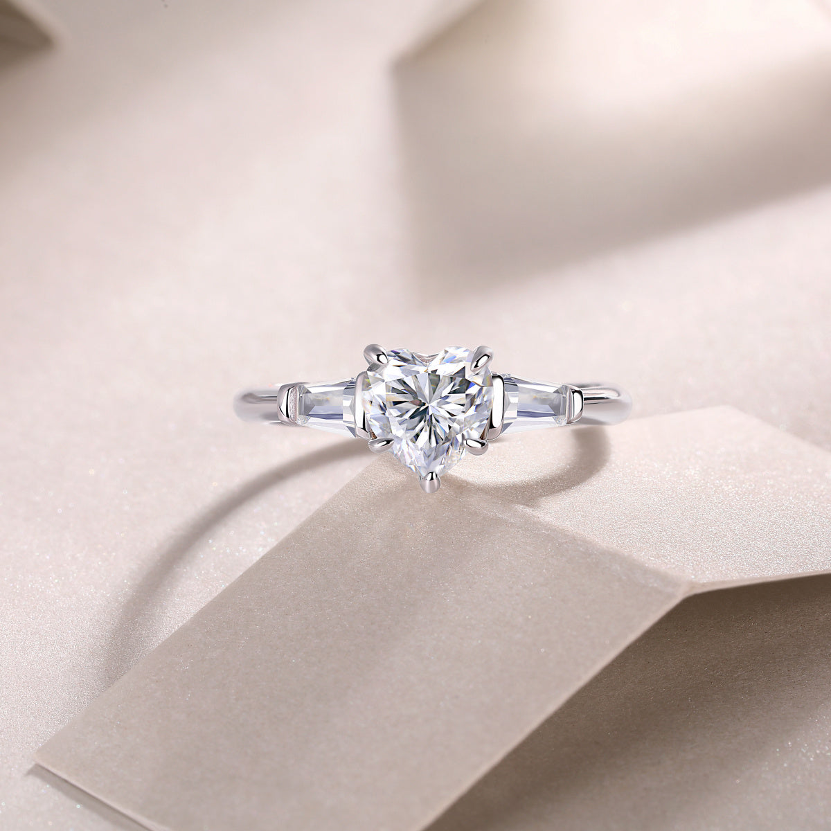 Large Moissanite Silver Diamond Ring