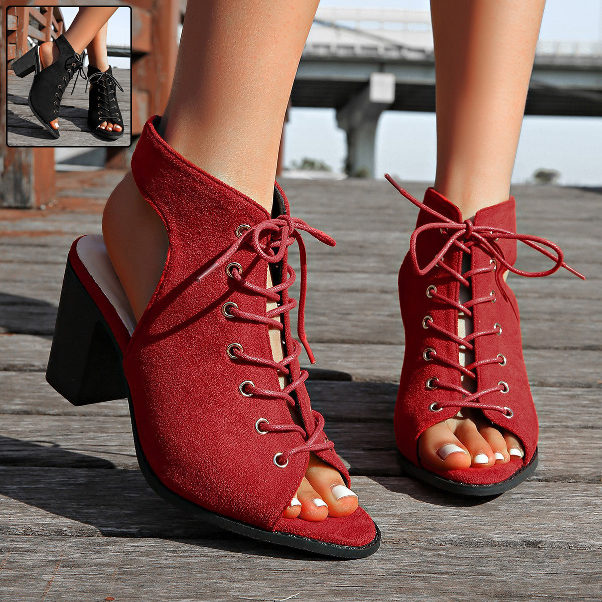 Lace-Up Chunky Heel Summer Sandals