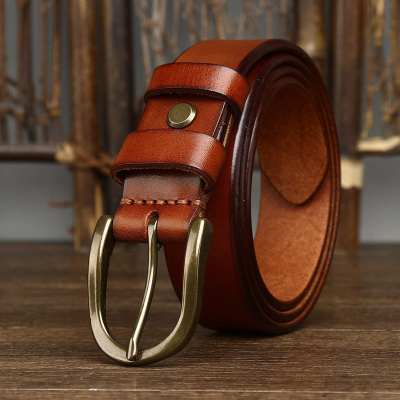 Ceinture rétro à boucle en cuivre pour homme 3,3 cm