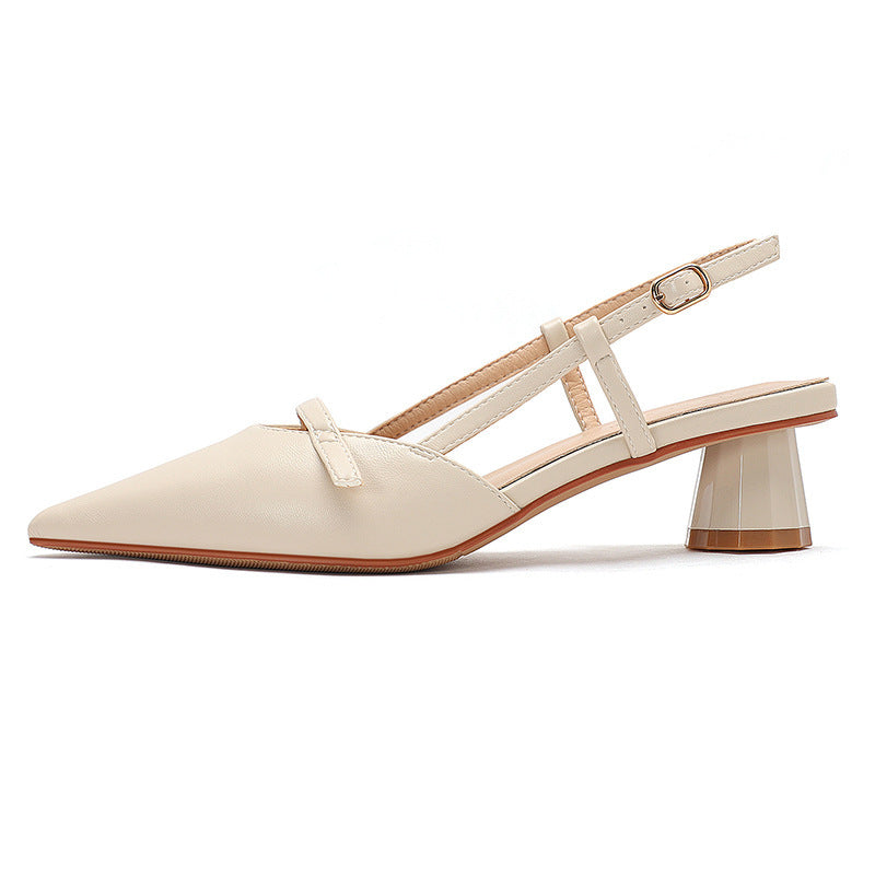 Chunky Low Heel Pointed Leather Sandals