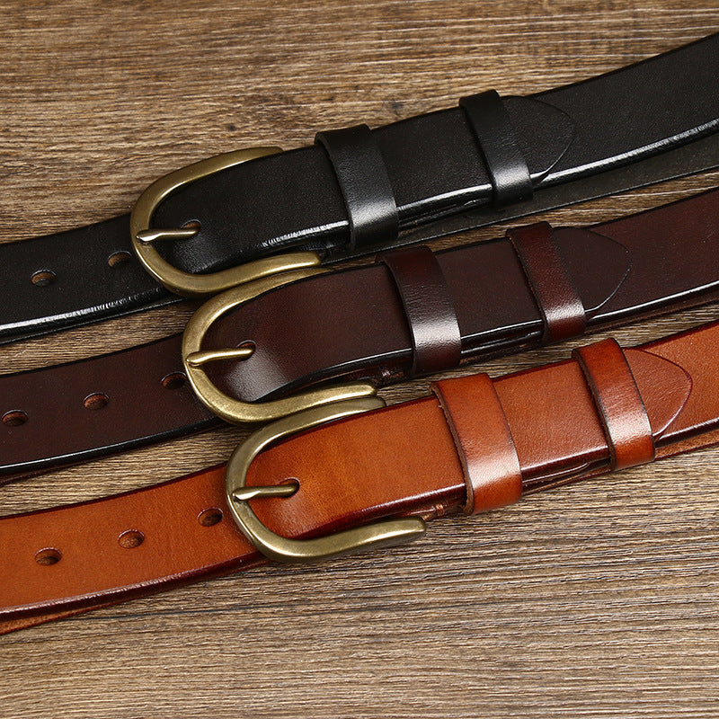 Ceinture rétro à boucle en cuivre pour homme 3,3 cm