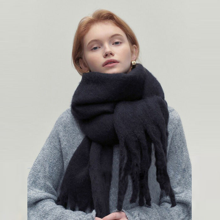 Écharpe à pompons d'hiver – Châle long et doux