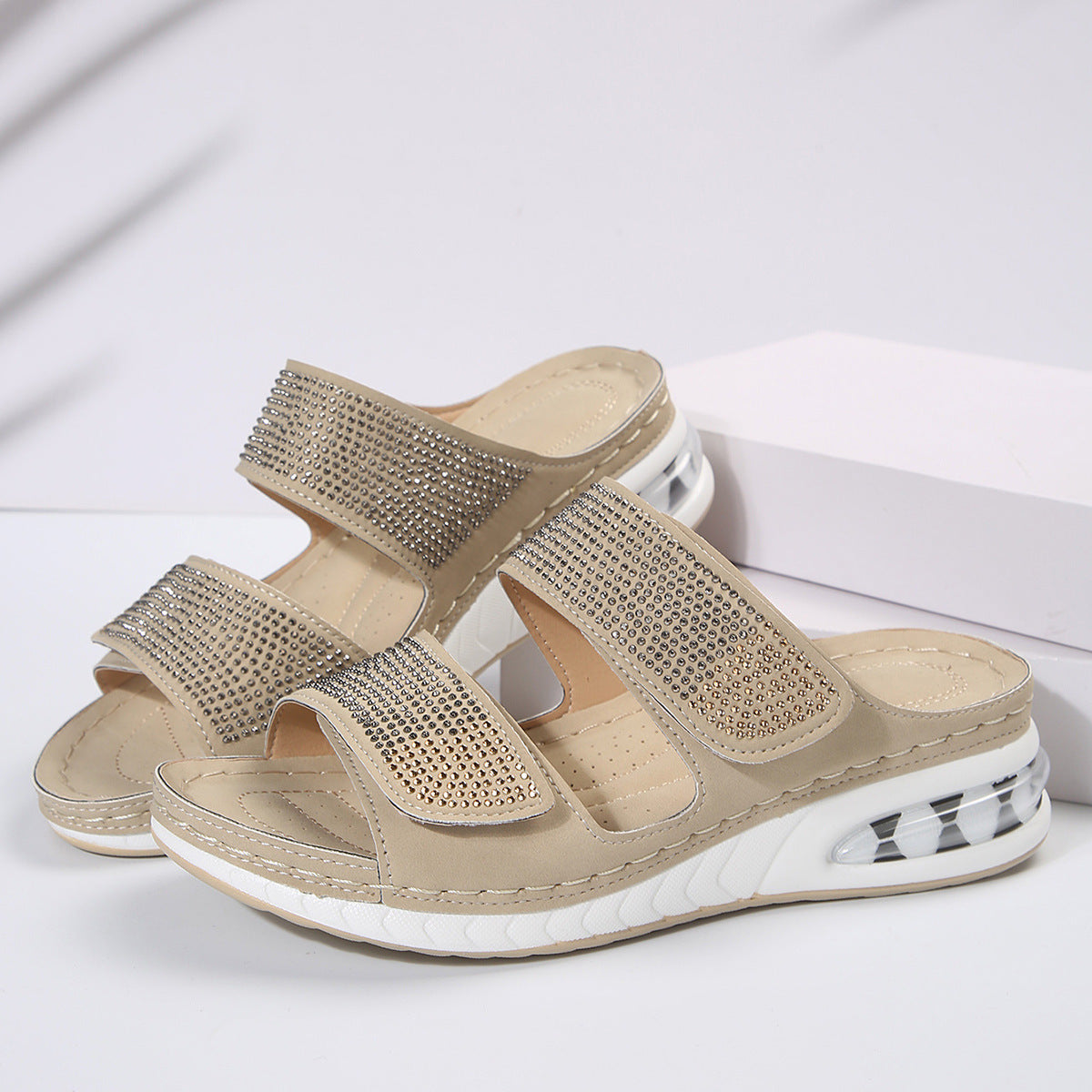 Air Cushion Rhinestone Wedge Sandals
