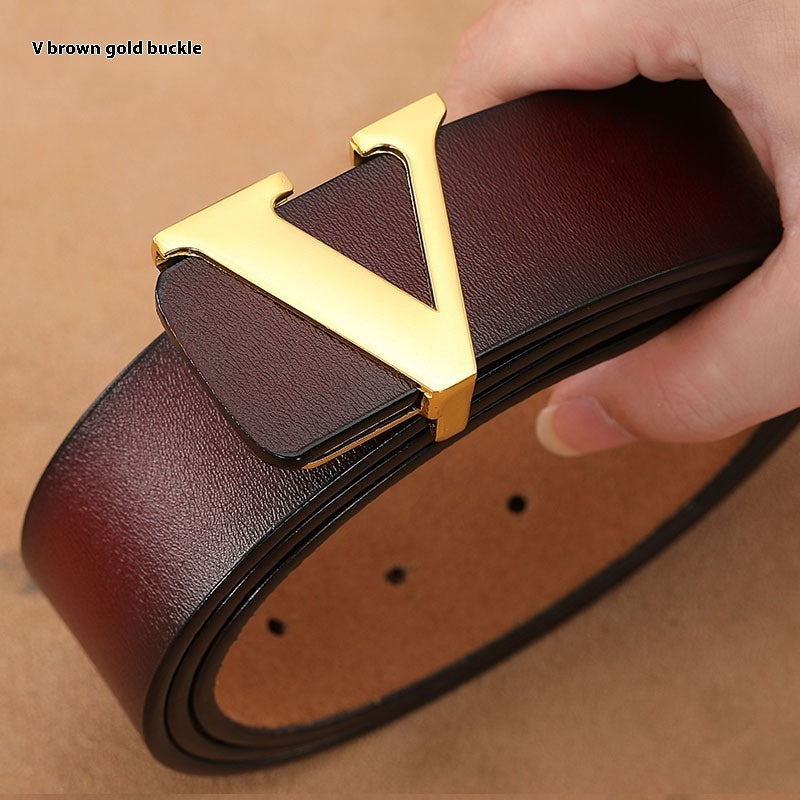 Ceinture de pantalon rétro en cuir véritable avec lettre V