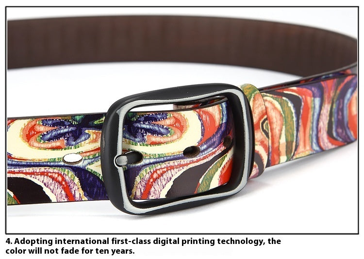 Ceinture en cuir de vachette à motif graffiti arc-en-ciel