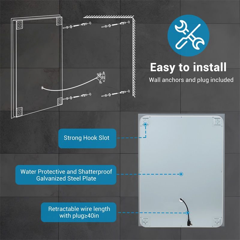 LED Bathroom Mirror with Defog & Dimming