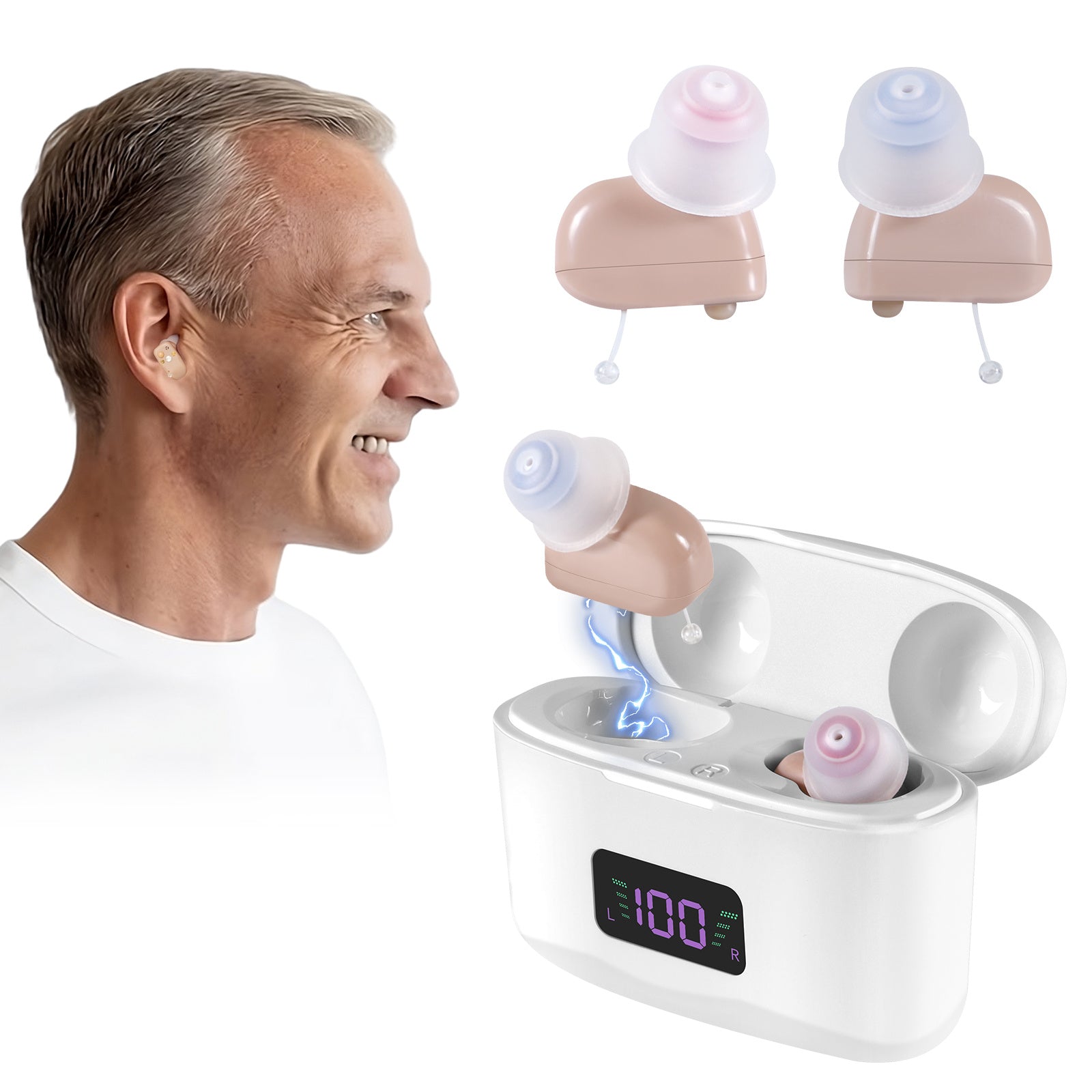 Tragbare Hörgeräte mit Ladeetui