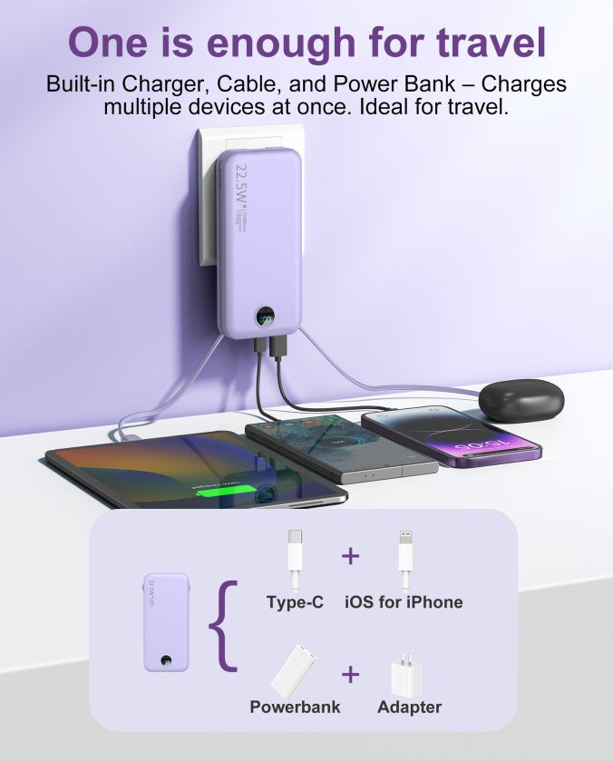 Dual-Wire Power Bank with AC Socket