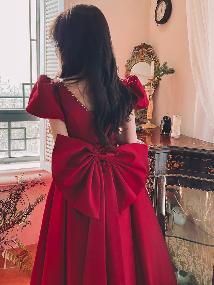 Winter Wine Red Satin Princess Dress