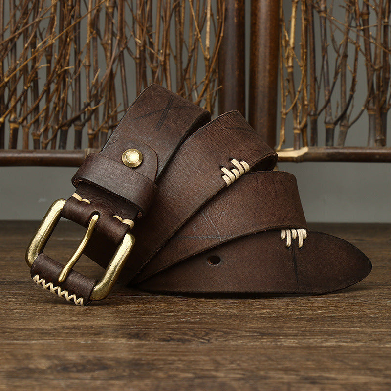 Ceinture rétro en cuir de vache faite à la main