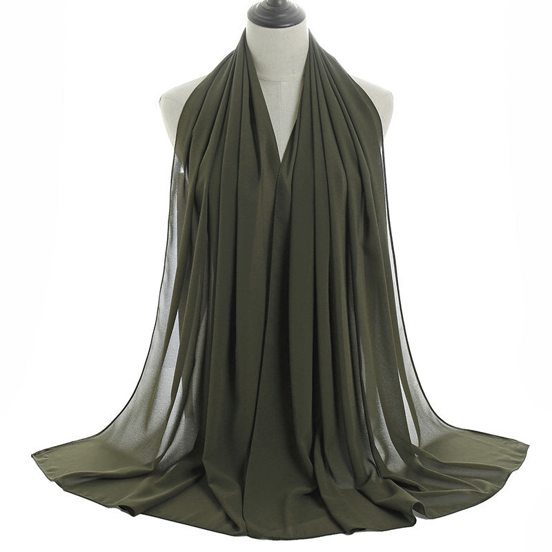 Foulard hijab en mousseline de soie monochrome à perles