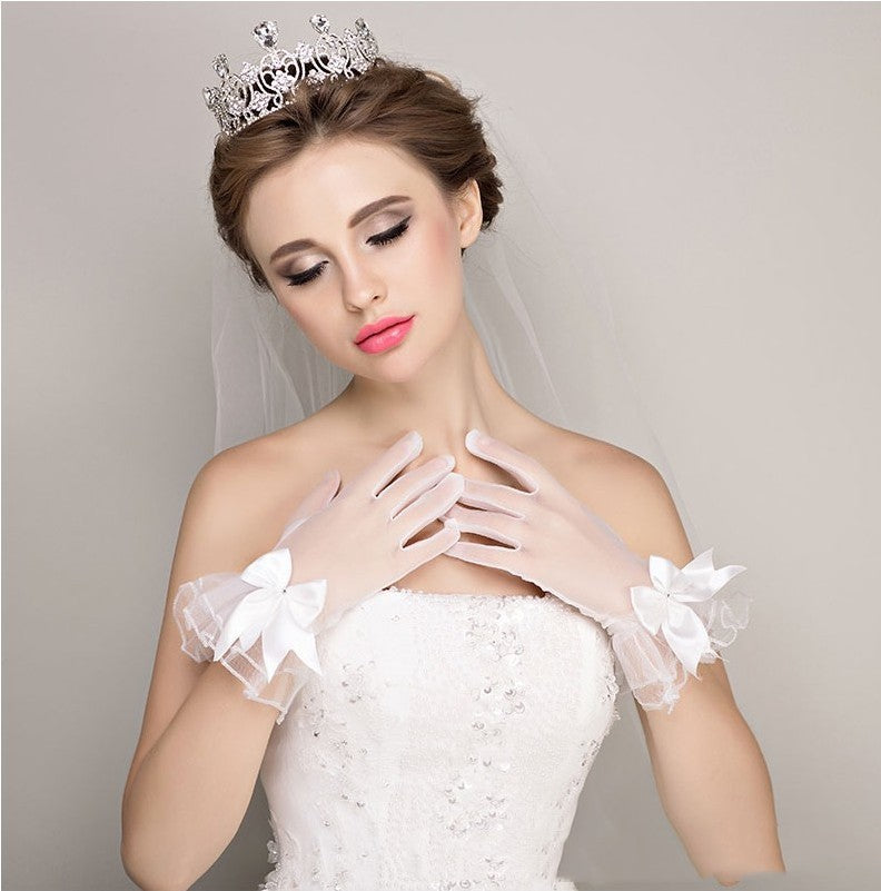 Crystal Tulle Bridal Wedding Gloves