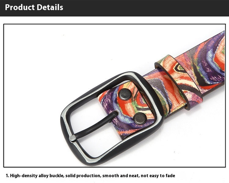 Ceinture en cuir de vachette à motif graffiti arc-en-ciel