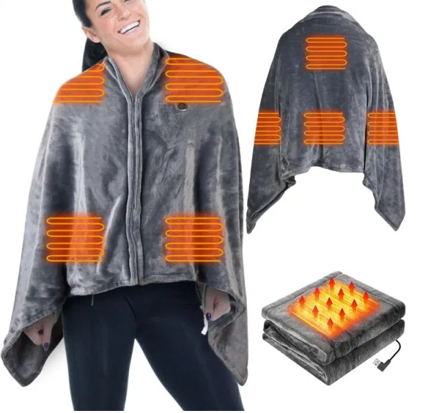 USB Heated Blanket Poncho Wrap 59x31 in