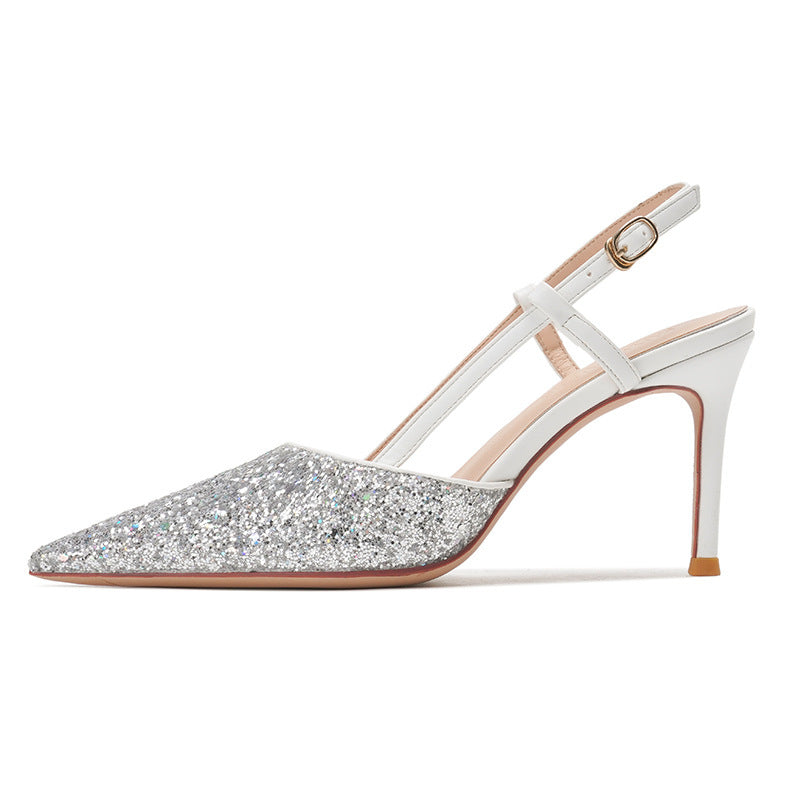 Glänzende Glitzer-Spitzsandalen für Damen