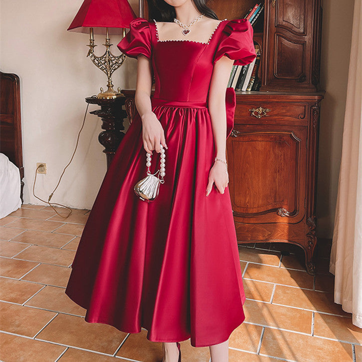 Winter Wine Red Satin Princess Dress