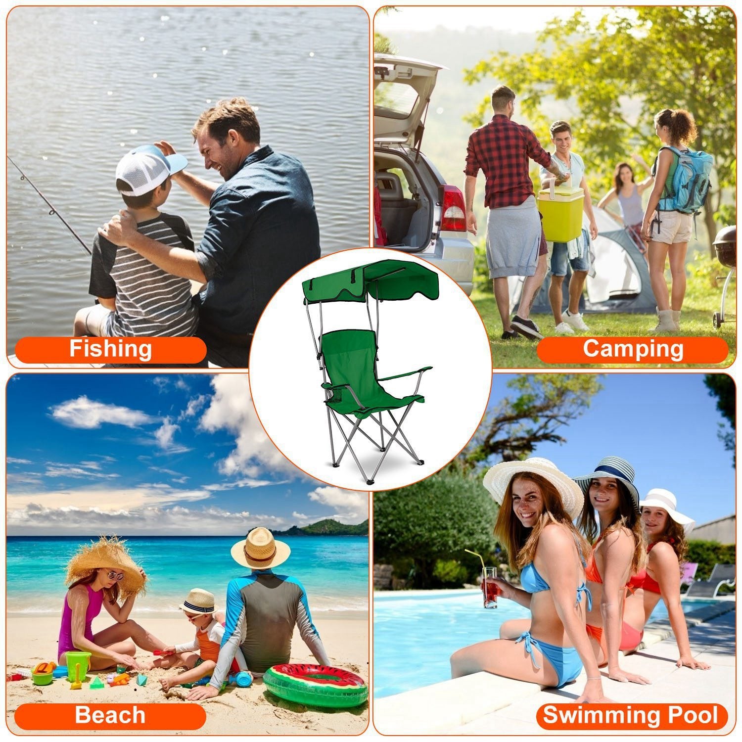 8 Camping Chair with Sunshade – 330lbs Support