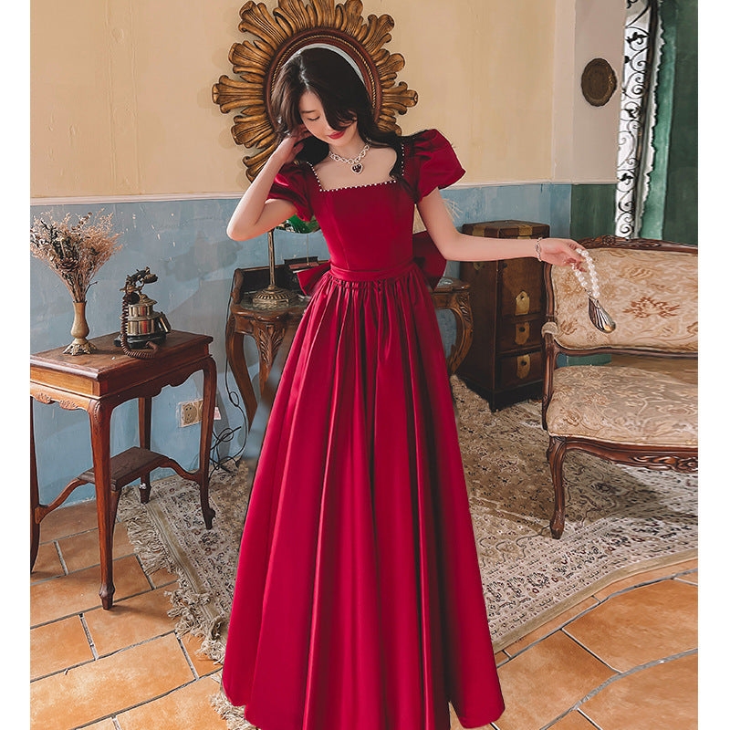 Winter Wine Red Satin Princess Dress