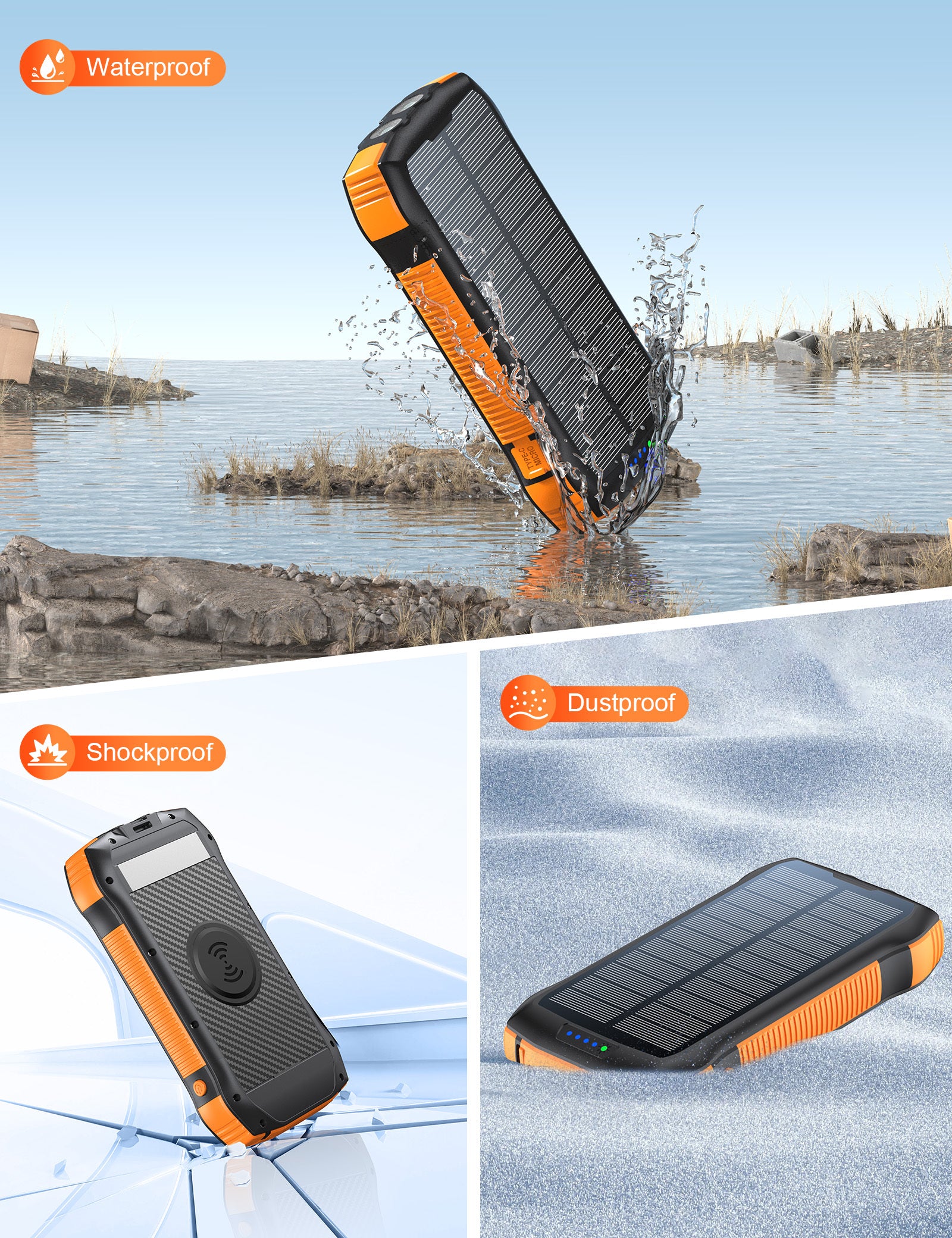 20000mAh Solar Power Bank Kabelloses Ladegerät