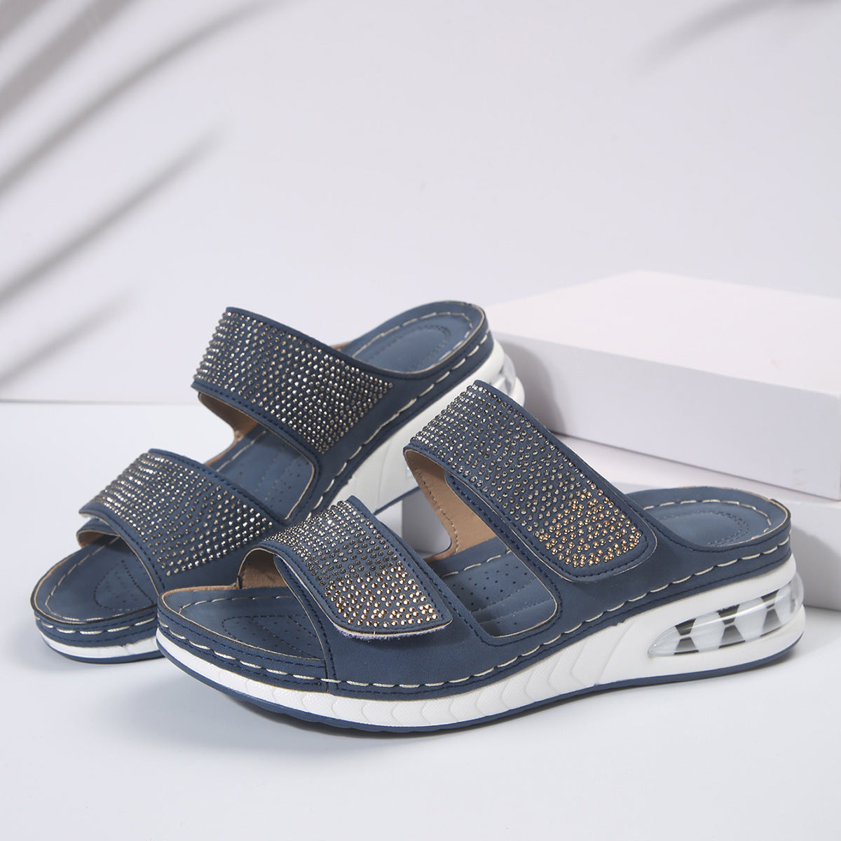 Air Cushion Rhinestone Wedge Sandals