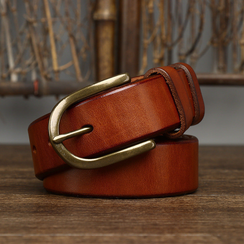 Ceinture rétro à boucle en cuivre pour homme 3,3 cm