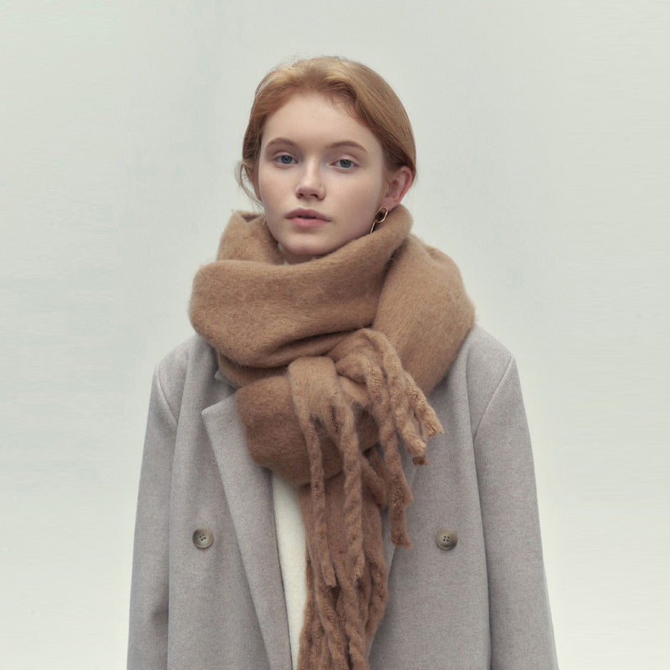 Écharpe à pompons d'hiver – Châle long et doux