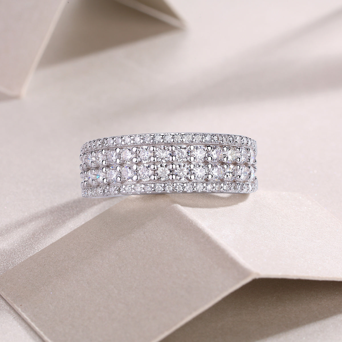 Moissanite Multi-Row Silver Ring Set