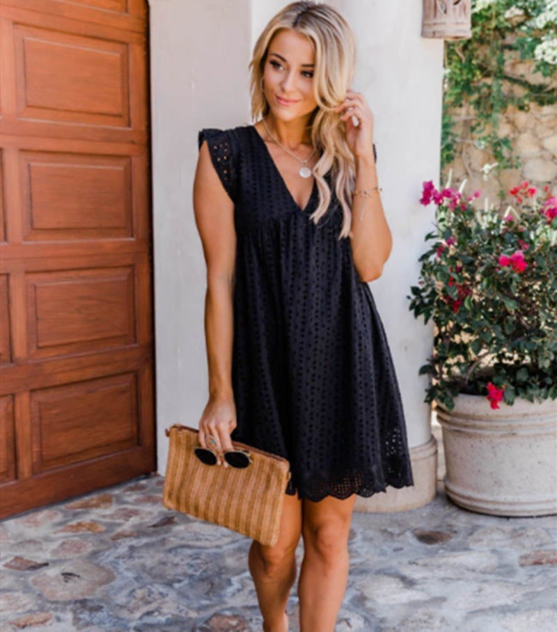 Lace Pocket V-Neck Sleeveless Beach Dress