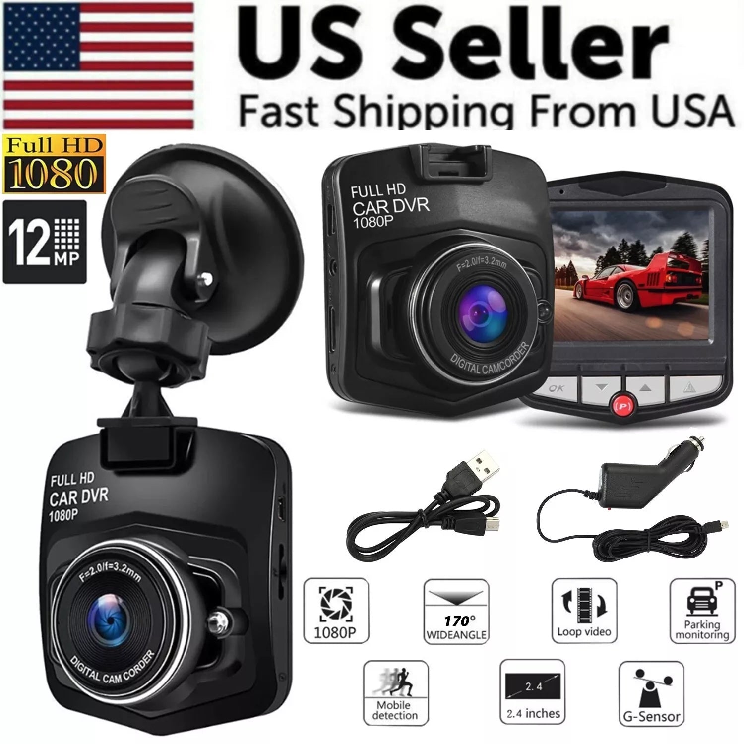 2,4" Full HD 1080P Dashcam-Auto-DVR
