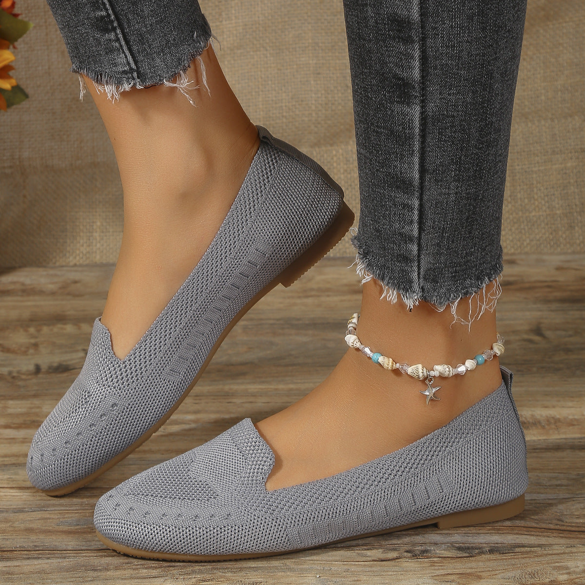 Fly Woven Mesh Slip-on Freizeitschuhe mit flacher Sohle