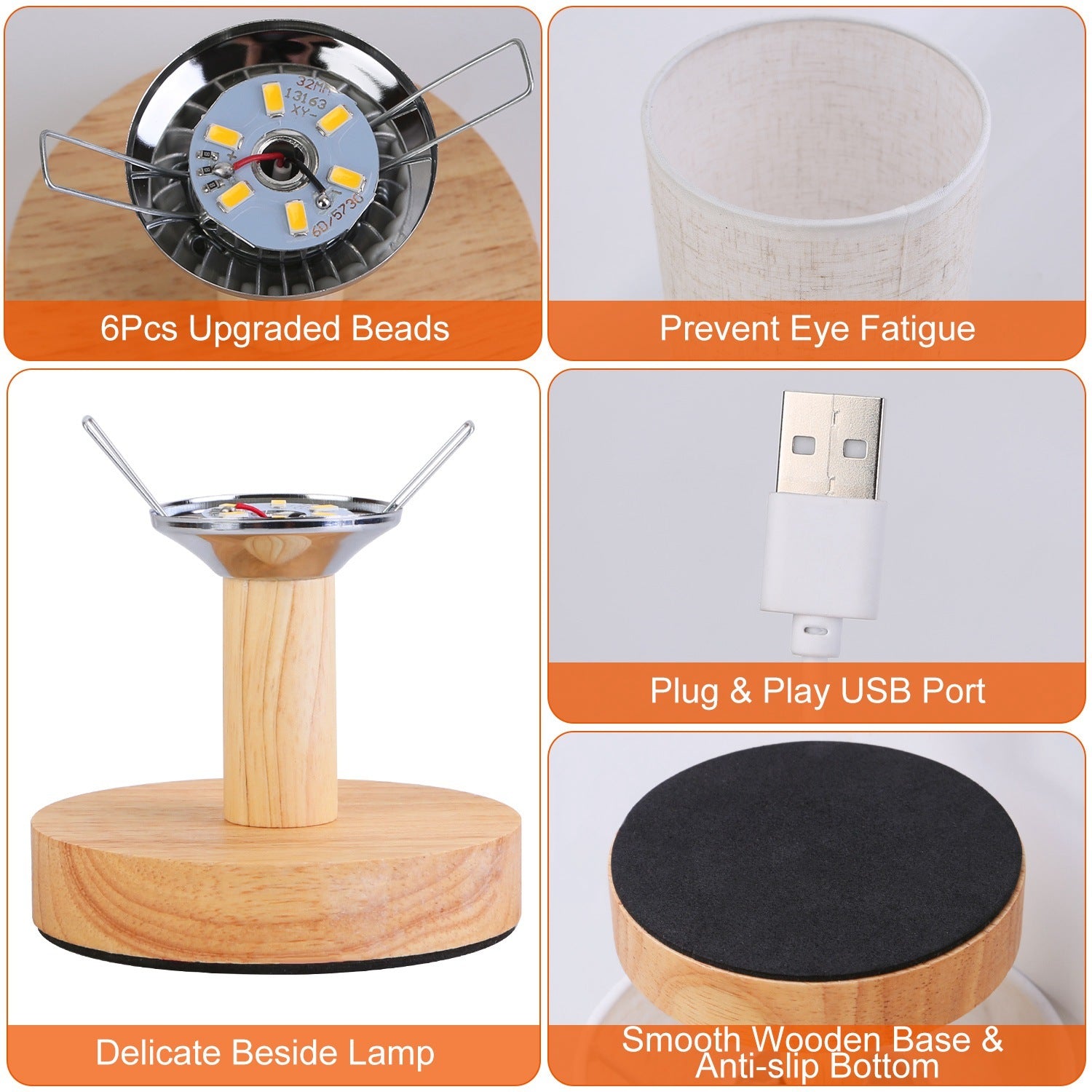 Warm White Bedside Lamp USB Plug